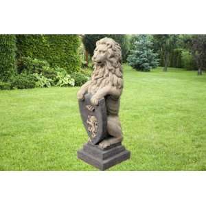  european lion sentry statue home with shield sculpture 
