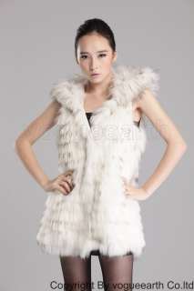   real raccoon fur white/nature/navy blue hood vest/jacket XS/S/M  
