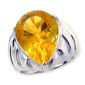 Sterling Silver Cocktail Ring with Large Pear Genuine Gemstone Citrine 