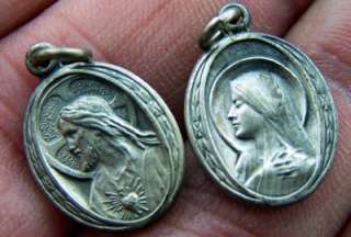   Vintage Religious Catholic Silver Medal Lot 2 Sacred Heart Jesus Mary