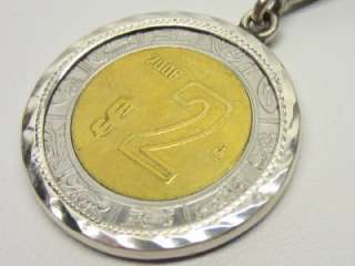 Solid Sterling Silver Mexico $2 Coin in Bezel Pendant Necklace  
