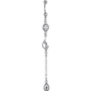  Silver Toned Hanging Crystal Baby Phat Belly Ring Jewelry