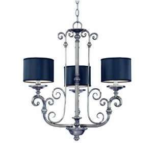   Light Single Tier Chandelier, Brushed Pewter Finish with Black Shades
