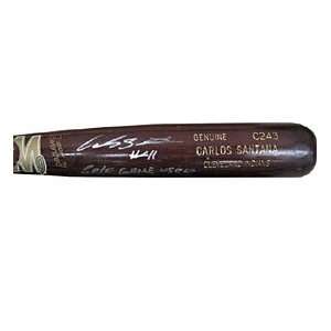 Carlos Santana Autographed/Signed Game Used Bat Sports 