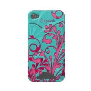  Personalized Pink Aqua Blue Floral iPhone 4 Case Cell 