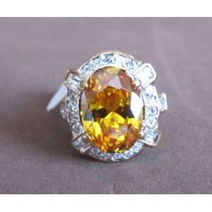   RING Size 5 Gold Plated Band w Faux CITRINE & Cubic Zirconia Stones