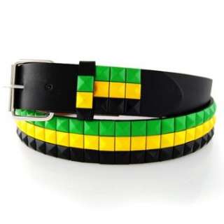  JAMAICAN COLORS STUDDED LEATHER SNAP BELT WITH REMOVABLE 