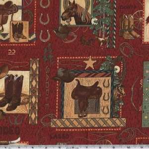  45 Wide Back in the Saddle Wild West Red Fabric By The 