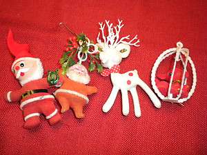   Christmas Ornaments Plastic Flocked Santa Elf Reindeer Red White Cute