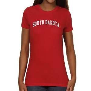 South Dakota Coyotes Ladies Basic Arch Slim Fit T Shirt   Vermillion 