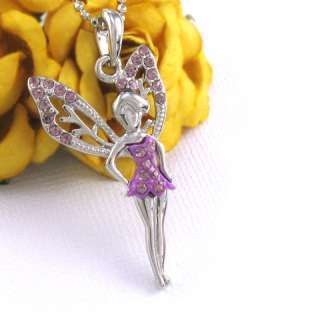 Amethyst Purple Fairy Angel Charm Pendant Necklace n136  