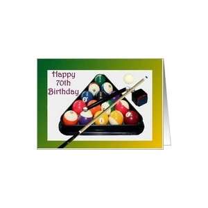   Age Specific 70th ~ Racked Pool Balls, Cue & Chalk Card Toys & Games