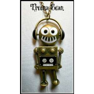Treena Bean Vintage Fashion Retro Brass Robot Necklace*** 