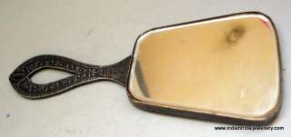 vintage antique old silver pocket mirror enamel work in  