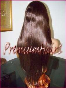 Front Lace Human Indian Hair Remi Remy Wig #3 Med Brown Silky Straight 