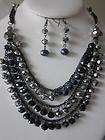 LAYERS BLACK AND SILVER GLASS FACETED BEAD DANGLE NEC