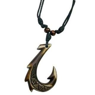  Hawaiian Hand Carved Bone Fish Hook Necklace: Jewelry