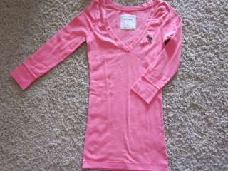 NWT Abercrombie XL Girls Pink V Neck Shirt 3/4 Sleeve Cute!  