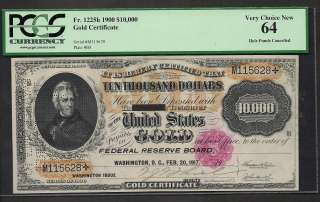 10,000=1900=GOLD CERTIFICATE=Fr.1225h=PCGS 64 VERY CHOICE NEW  