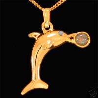 Australian Black Opal Dolphin Necklace 18k Gold GP  