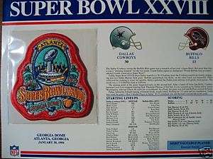 Willabee Ward Super Bowl 28 Patch Card Cowboys Bills  