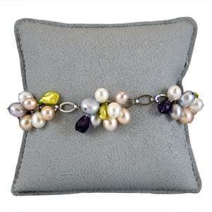 Purple Amethyst, Multicolor Freshwater Pearl and Keshi Open link Chain 
