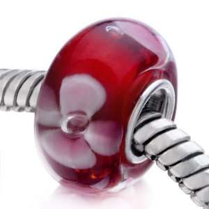  Red White Clover 925 Sterling Silver Gift Jewelry Glass 