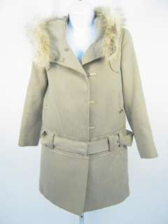 AUTH. PRADA Tan Fur Trim Wool Hooded Jacket Coat Sz 38  