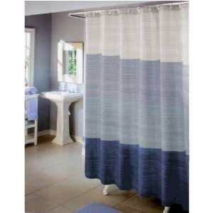 Horizons Stone Blue and Tan Stripe Vinyl Shower Curtain:  