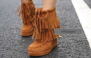 Ladies Platform Shoes Wedge Heel Minnetonka Booties Fringe Pumps New 