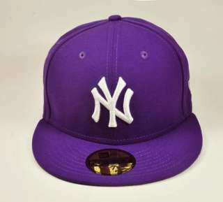   59FIFTY NEW YORK YANKEES MLB BASIC HAT PURPLE WHITE CUSTOM FITTED CAP