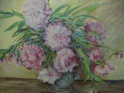 signed oil on board E. DICKINSON nice floral painting.  