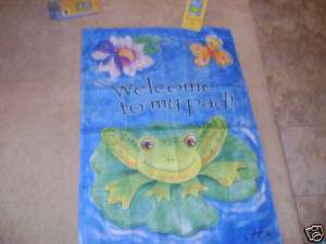 Large FROG LILY PAD DRAGONFLY GARDEN FLAG HOUSE 28 X 40  