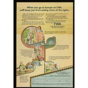  1969 TWA Airlines Bonus Europe Adventure Tour Print Ad 
