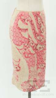 Elie Tahari 2 Pc Pink & Cream Wool Printed Jacket & Pencil Skirt Set 