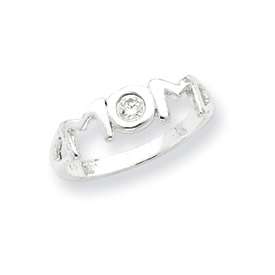 New Sterling Silver & CZ Polished Mom Ring 8  