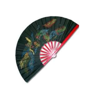 Black Bamboo Fan w/dragon & phoenix design  Sports 