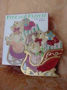   and FLOYD CHRISTMAS ORNAMENT w BOX Teddy Bear in SLEIGH w gifts 2003
