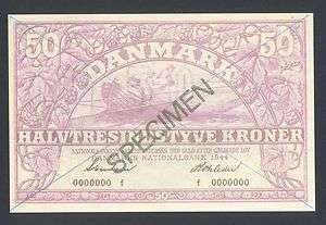 DENMARK, REPLICA, 50 Kroner 1944 UNC *SPECIMEN* CV for orig. is over 