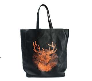 New Real Leather Christmas Gift Muse Deer Print Tall Tote Shoulder Bag 