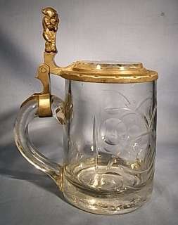   USED GNOME BEER STEIN LIDDED BIEDERMEIER ANTIQUE GERMAN 1850 s  