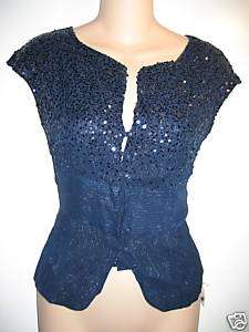 NWT BEBE midnight blue sequin button down top S NEW  