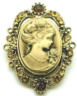 Elegant Victorian Style Gold Tone Cameo Brooch Pin New  