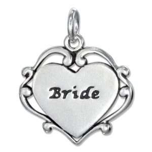    Sterling Silver Bride Heart Charm with Scroll Edging. Jewelry