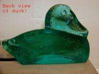 BLENKO Heavy Chunky Clear GREEN GLASS DUCK Paperweight BOOKENDS w 