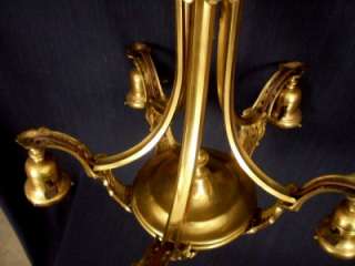 SUPERB Vintage Brass Art Deco 5 Arm CHANDELIER Antique Ceiling Light 