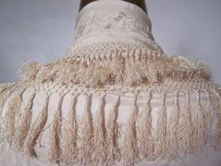 Antique Vintage Cream Silk Embroidered Fringe Wedding Piano Shawl Cape 