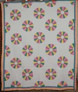 WELL QUILTED 30s Pastel Dresden Plate Antique Quilt  