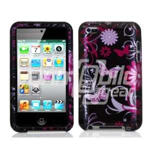Pink/Black Bfly Design Hard 2 Pc Snap On Case for Apple iPod Touch 4 