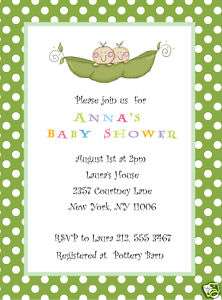 Sweet Pea in a pod Twin Baby Shower invitation  TWINS  
